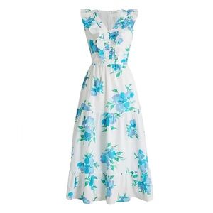 J.Crew Floral Printed V‑Neck Smocked Ruffle Midi Sleeveless Dress Sz 12
